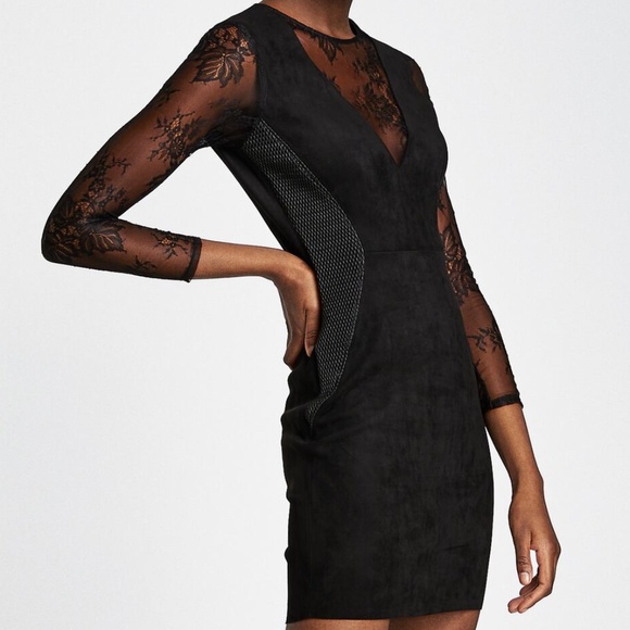 😎Zara Black Contrasting Faux Suede Dress Size L* - Picture 2 of 8